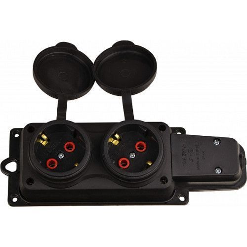 Колодка каучукова 2Р+PE із захисними кришками двомісна 16А IP44 A0250010008 фото