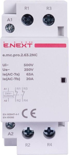 Модульный контактор e.mc.pro.2.63.2NC,2р, 63А,2NC,220В Е.NEXT p005229 для управления электрическими нагрузками p005229 фото
