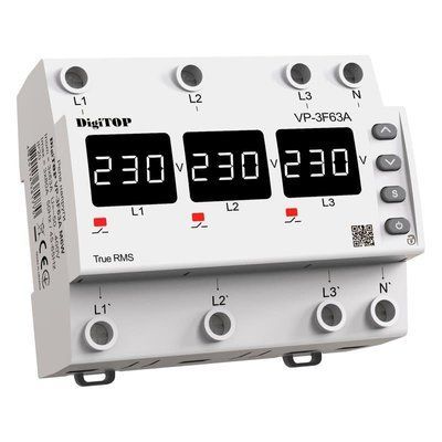 Реле напруги VP-3F63A M6W DigiTOP для включения и отключения электродвигателей, насосов, нагревательного оборудования VP3F63AM6W фото