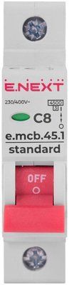 Модульний автоматичний вимикач e.mcb.stand.45.1.C 8, 1р, 8А, C, 4,5 кА Е.NEXT s002056 s002056 фото