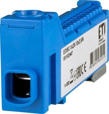 Блок розподільчий EDBC-1x25-13x2,5/N (63A, 1000V AC/1500V DC, IN: 1x25, OUT: 13x2,5; синій) ETI 1102447 1102447 фото
