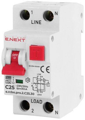 Выключатель дифференциального тока с защитой от сверхтоков e.rcbo.pro.2.C25.30, 1P+N, 25А, С, тип А, 30 E.NEXT p0720010 фото