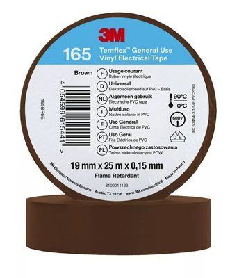 Изоляционная лента 3M виниловая 19мм x 25метров коричневая 90&deg; до 600V 3M&trade; Temflex&trade; 165 7100184812 фото