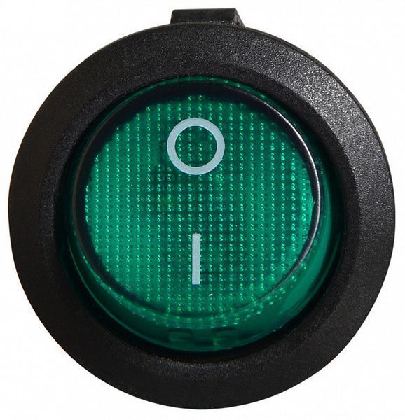 Перемикач 1 клавішний KCD1-5-101N GR/B 220V круглий зелений з підсвічуванням АСКО-УКРЕМ A0140040072 A0140040072 фото