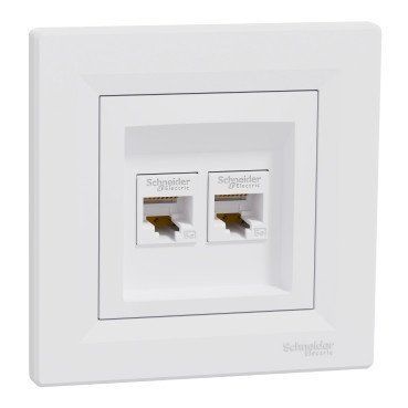 Розетка компютерна подвійна, 2*RJ45, кат. 5е, 125 МГц, неекранована,білий Asfora Schneider EPH4400121 EPH4400121 фото