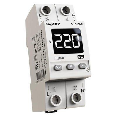 Peле напряжения VP 25A M2W (белый инд) с термозащитой DigiTOP Реле напруги VP-25A M2W фото