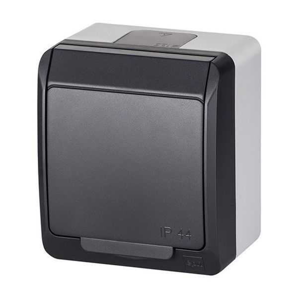 Розетка накладная с крышкой с/з 1-я, Антрацит IP44 Elektro-Plast Hermes 0324-07 0324-07 фото