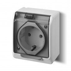 Розетка накладна з кришкою з/з 1-ша, димчаста IP44 Elektro-Plast HERMES 0324-01 0324-01 фото