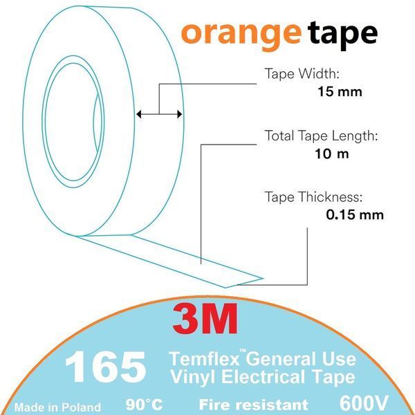Изоляционная лента 3M оранжевая ПХВ 15х 0,15мм х10метров огнестойкий orange винил TEMFLEX 165 3M&trade; 7100184728 фото
