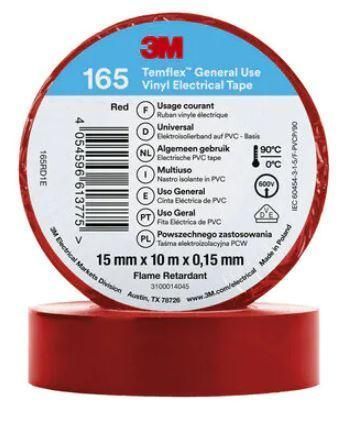 Изоляционная лента 3M красная ПХВ 15х 0,15мм х10 метров огнестойкий red винил TEMFLEX 165 3MTM 7100184730 фото