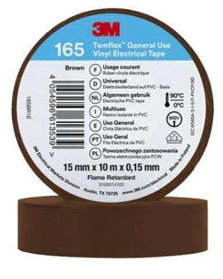 Изоляционная лента 3M коричневая ПХВ 15х 0,15мм х10 метров огнестойкий brown винил TEMFLEX 165 3MTM 7100184725 фото