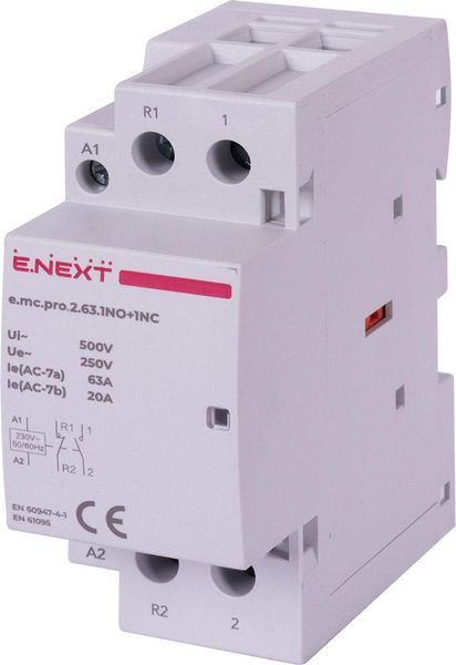 Модульний контактор e.mc.pro.2.63.1NO+1NC, 2р, 63А, 1NO+1NC, 220В Е.NEXT p005228 p005228 фото
