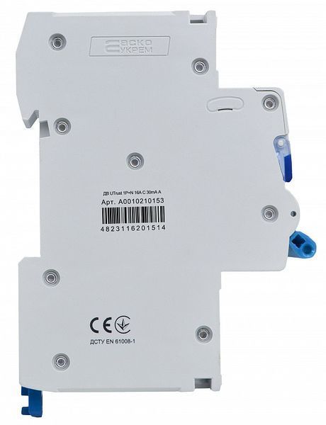 Устройство защитного отключени с защитой от сверхтоков UTrust 1P+N (18mm) 16А C 30mА A АСКО-УКРЕМ A0010210153 A0010210153 фото