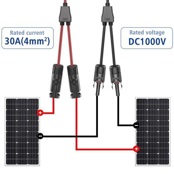 Набір двох пар Y двійників MC4 з ключами PV 28см 4 мм&sup2; чорний і червоний 30А DC1000V TH544 фото
