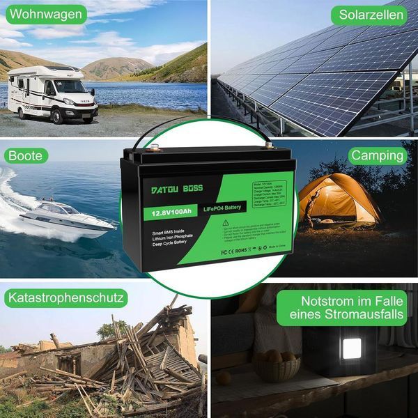 Літієва батарея Lifepo4 100A 12V 1280Wh з захистом BMS 15000 циклів DATOUBOSS Lifepo4 100Ah 12V фото