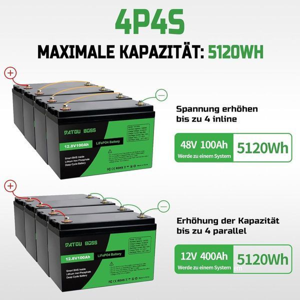 Літієва батарея Lifepo4 100A 12V 1280Wh з захистом BMS 15000 циклів DATOUBOSS Lifepo4 100Ah 12V фото
