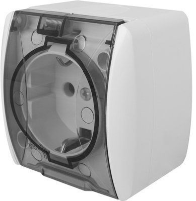 Розетка одинарна e.aqua.1231.grt із з/к, для зовнішнього монтажу, IP54, кришка прозора E.NEXT s035058 s035058 фото