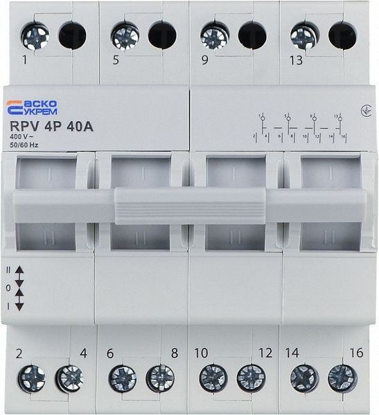 Ручной переключатель ввода (І-0-ІІ) RPV 4P 40A АСКО-УКРЕМ A0010220012 A0010220012 фото
