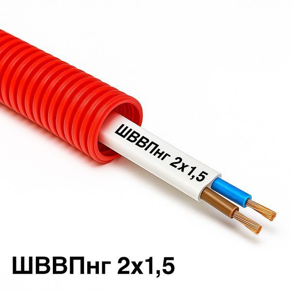 Провод медный ШВВПнг 2х1,5 негорючий для розеток и освещения мягкий двухжильный многопроволочный Каблекс KUc41-2215 фото