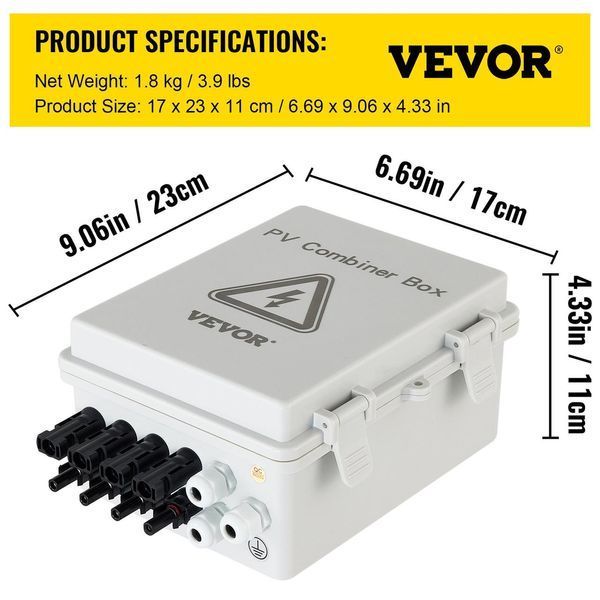 Распределительный щит АБС-пластик с блоком защиты 4 Streng PV 40кА 15A 500V IP65 VEVOR PV 40кА 15A ABS фото